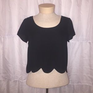 LA Hearts Black Scalloped Crop Top