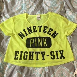 SOLD!! Size XS - VS PINK neon yellow cropped tee