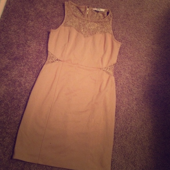 Nude dress with mesh on chest part