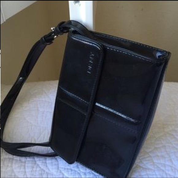 DKNY mini black patent bag.
