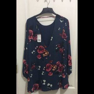 Forever 21 Floral Blue & Pink Long Sleeves Dress