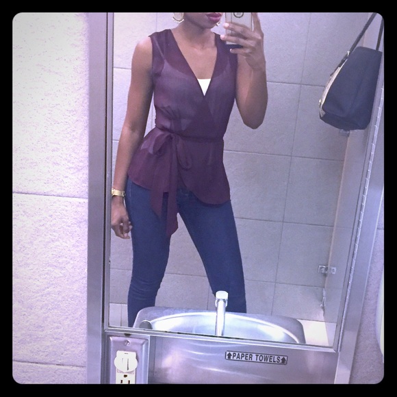 Banana Republic Maroon Drape Wrap Blouse