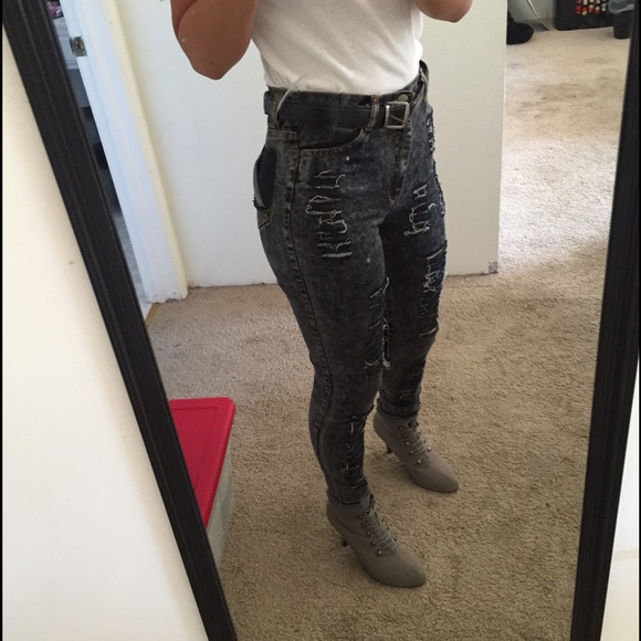 Gray High Waisted Ripped Jeans