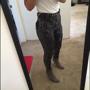 Gray High Waisted Ripped Jeans