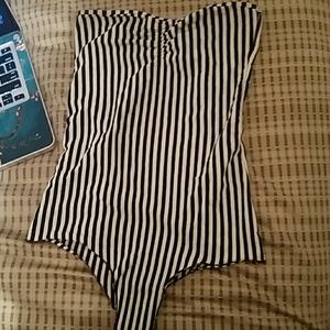 Cotton Spandex Strapless Ruched Bodysuit