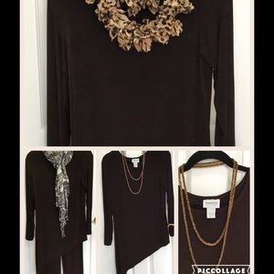 Chocolate brown Chicos traveller ls top, size 1.