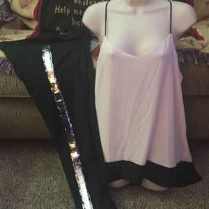 Pink/black Tank top & silver/back leggings
