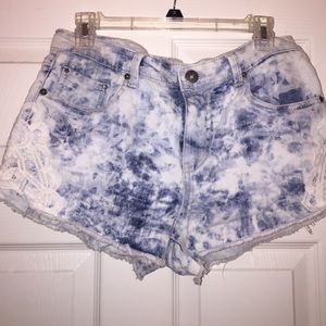 High rise denim shorts with lace detailing