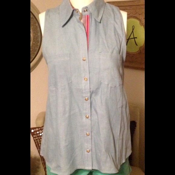 New denim sleeveless button up