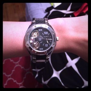 Elgin Men's Black and Silver Steel Watch
