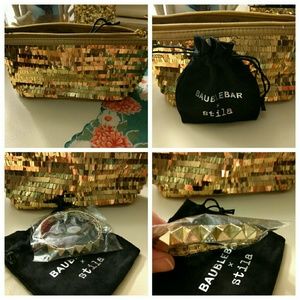 Gold Sequin Makeup Bag with BaubleBar Bracelet