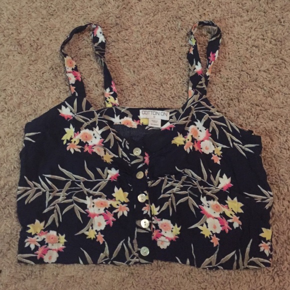 Tropical button down cropped blouse