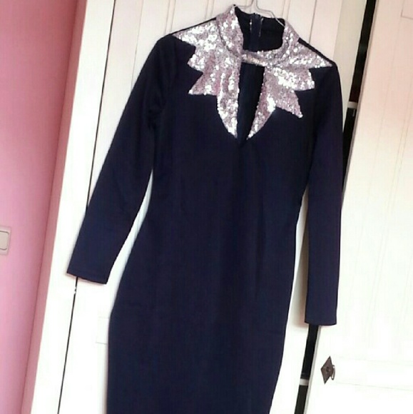 Classy Blue Silver Sequins Midi - Picture 3 of 3