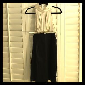 Sleek pencil dress w/ cute faux snake skin belt