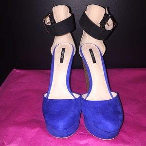 Suede ankle strap wedge