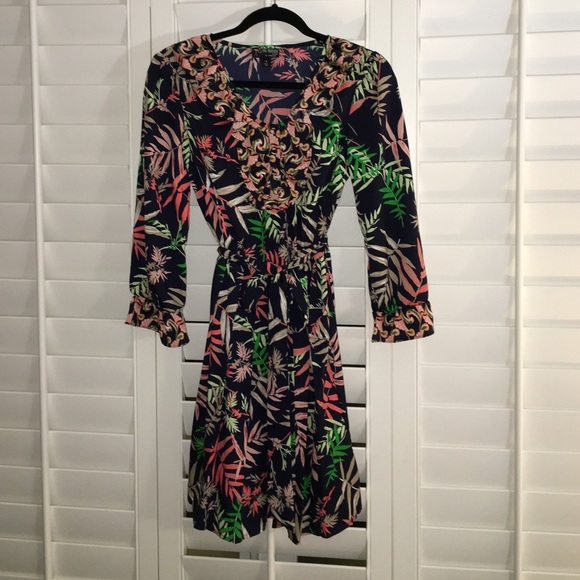 Cute navy and palm print dress