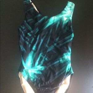 Green and black athletic one piece swim suit