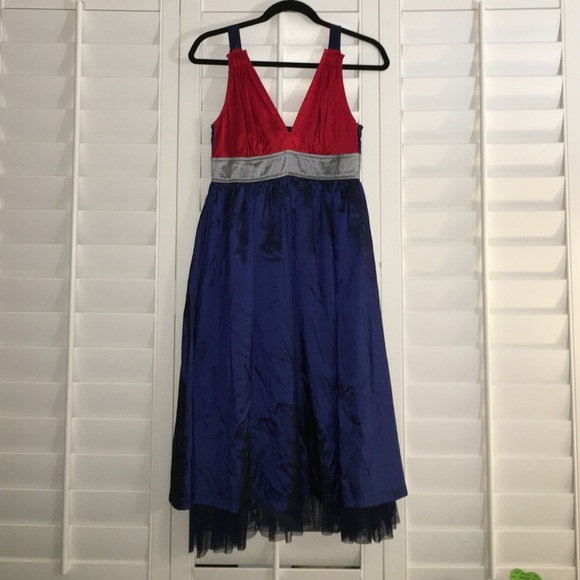 Red, gray & blue tank dress