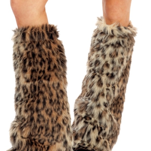 Leopard furry gogo leg warmers