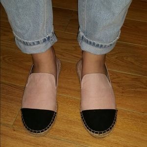 Zara Pointed Espadrilles In Black & Pink