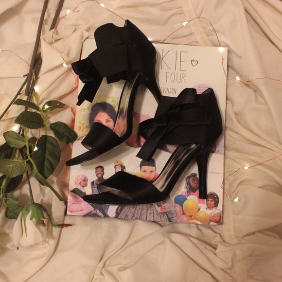 Black Bow Ankle Strap Heel