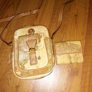 World map handbag and wallet