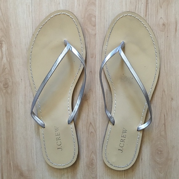 J Crew metallic silver leather Capri flip flop, 9