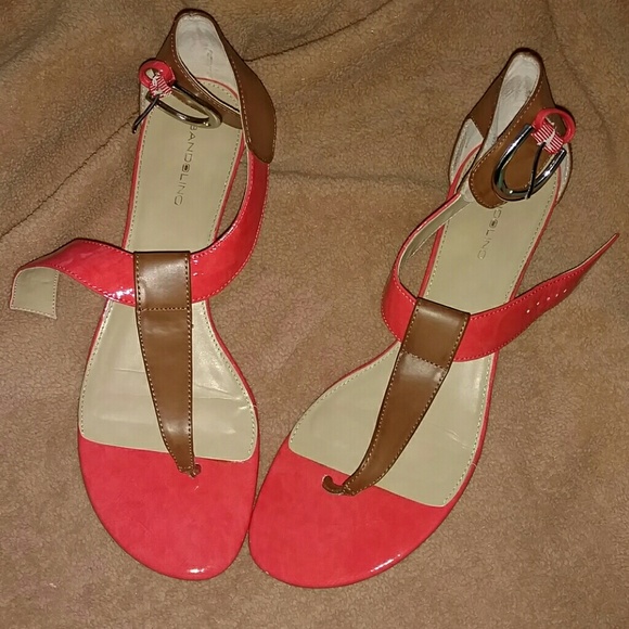 Salmon and caramel color block sandal