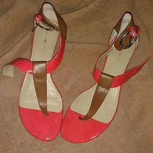 Salmon and caramel color block sandal