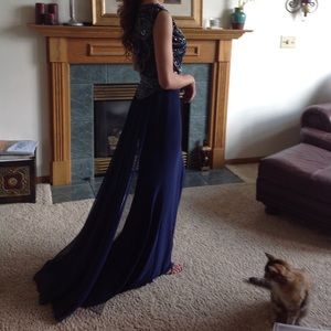 Sherri Hill dark blue sequin prom dress