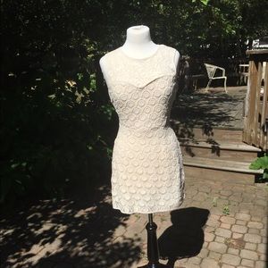 Off-white embroidered mini dress with mesh