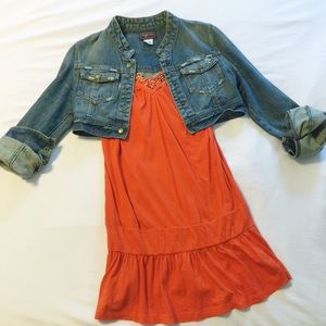 Cropped distressed denim jacket