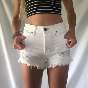 GUESS 1981 High-Rise Jean Cutoff Shorts in White