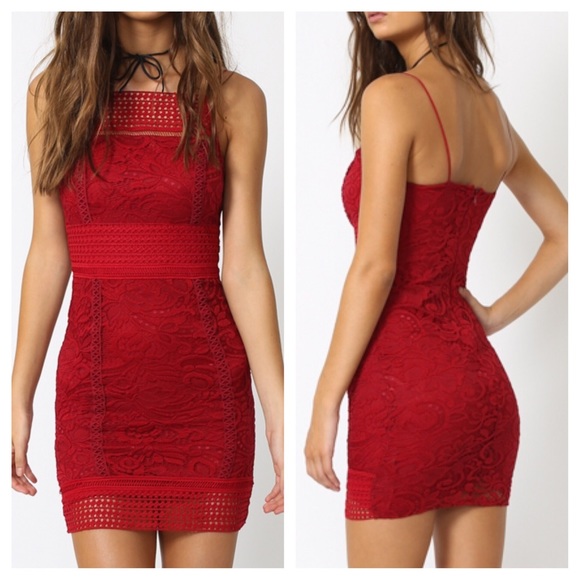 LACE DRESS Stretchy Fitted Mini Holiday Bodycon - Picture 2 of 4