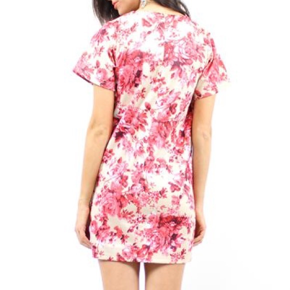 SHIFT DRESS Floral Printed Plunging Cocktail Mini - Picture 2 of 4