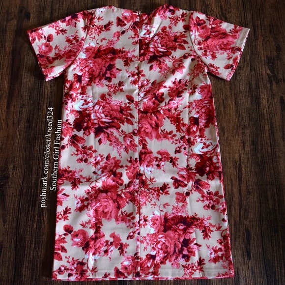 SHIFT DRESS Floral Printed Plunging Cocktail Mini - Picture 4 of 4