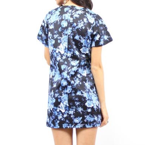 SHIFT DRESS Floral Printed Plunging Cocktail Mini - Picture 2 of 4