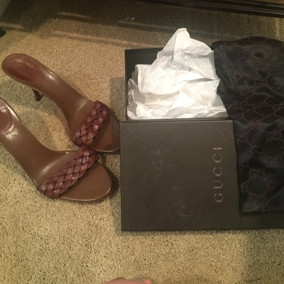 Pair of Brown Braided Leather Gucci Shoes