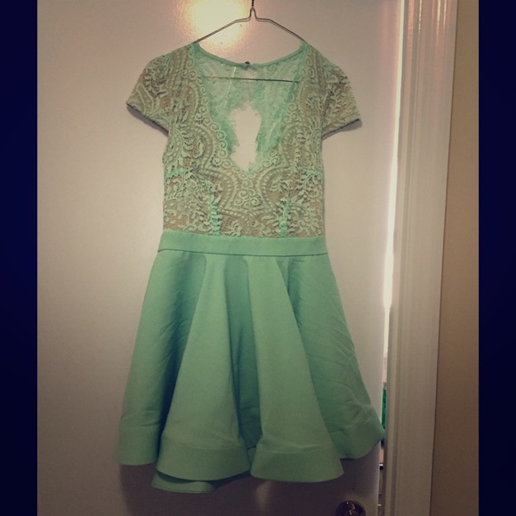 Backless Mint Lace Dress