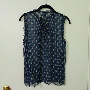 Blue Sleeveless Flower Pattern Top