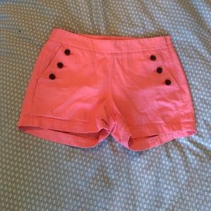 Salmon jcrew shorts with tortoise shell buttons