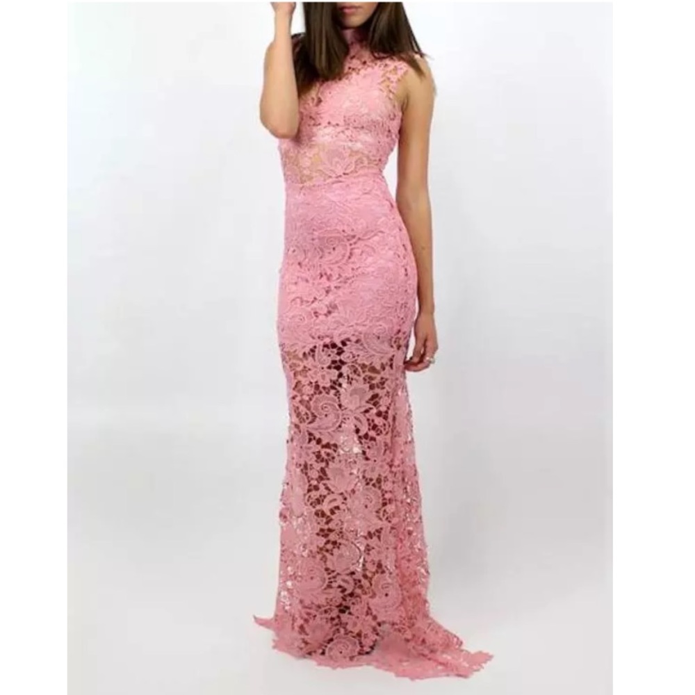 LACE MAXI DRESS Floral Embroidered Long Party Gown