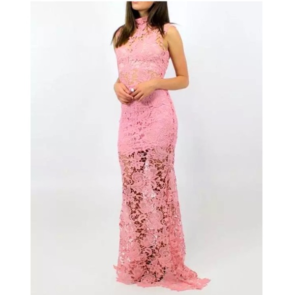 LACE MAXI DRESS Floral Embroidered Long Party Gown - Picture 4 of 8