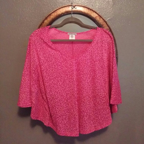 Pink Cheetah Print Bat Wing Top