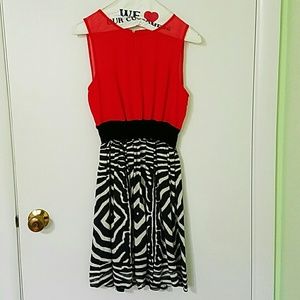 Red Top and Patterned bottom Dress