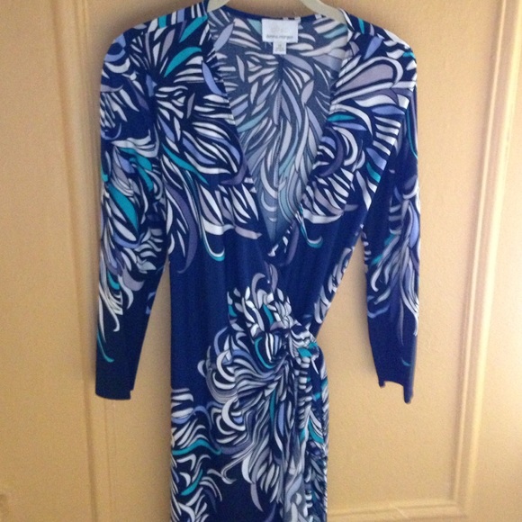 Multi- blue faux wrap dress