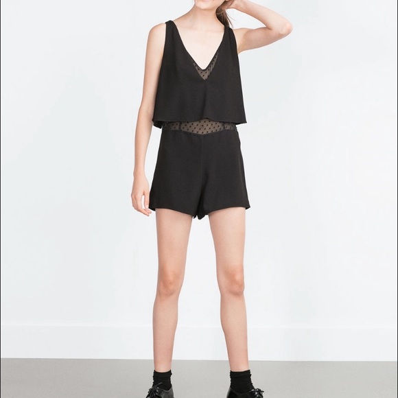 NWT Zara XS Sheer Combined Jumpsuit