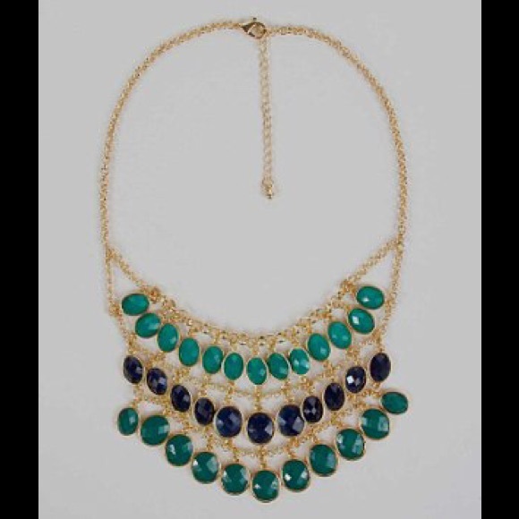 Gold Turquoise Statement Necklace - Picture 2 of 3