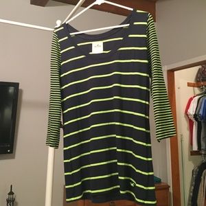Navy Blue and Green Striped Shirt