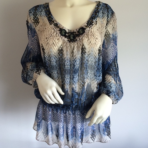 CACHE - Bejeweled Peasant Blouse